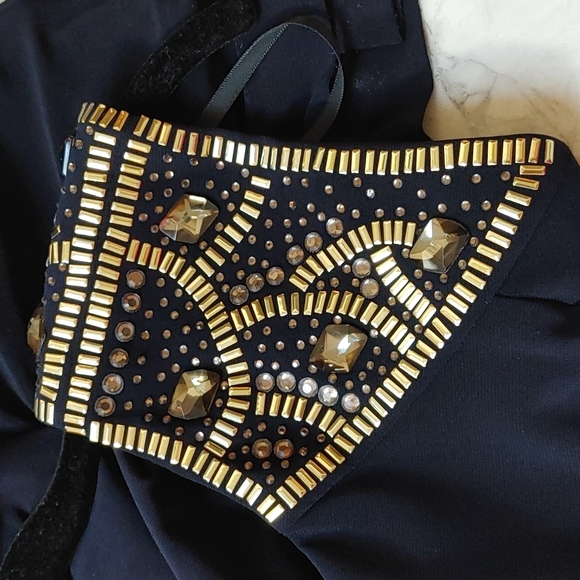 Xscape by Joanna Chen navy embellished shoulder long gown. Size 8. - Picture 9 of 9